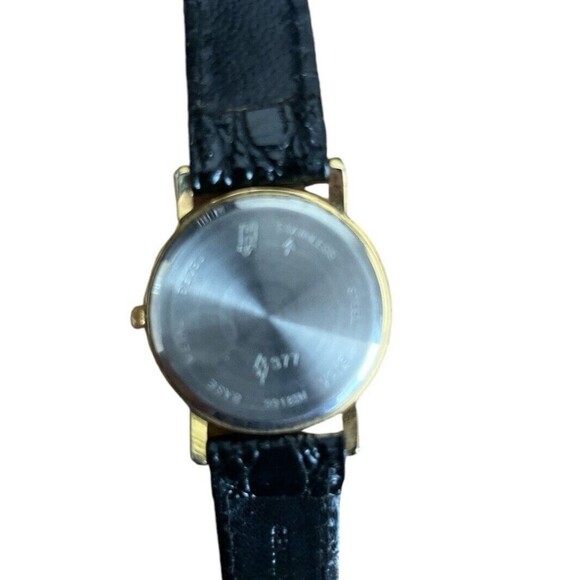 Helbros Invincible Watch Women Gold Tone Black Dial Leather Band New Battery - Picture 4 of 6